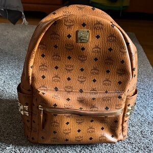 MCM Tan Backpack with Gold Accents